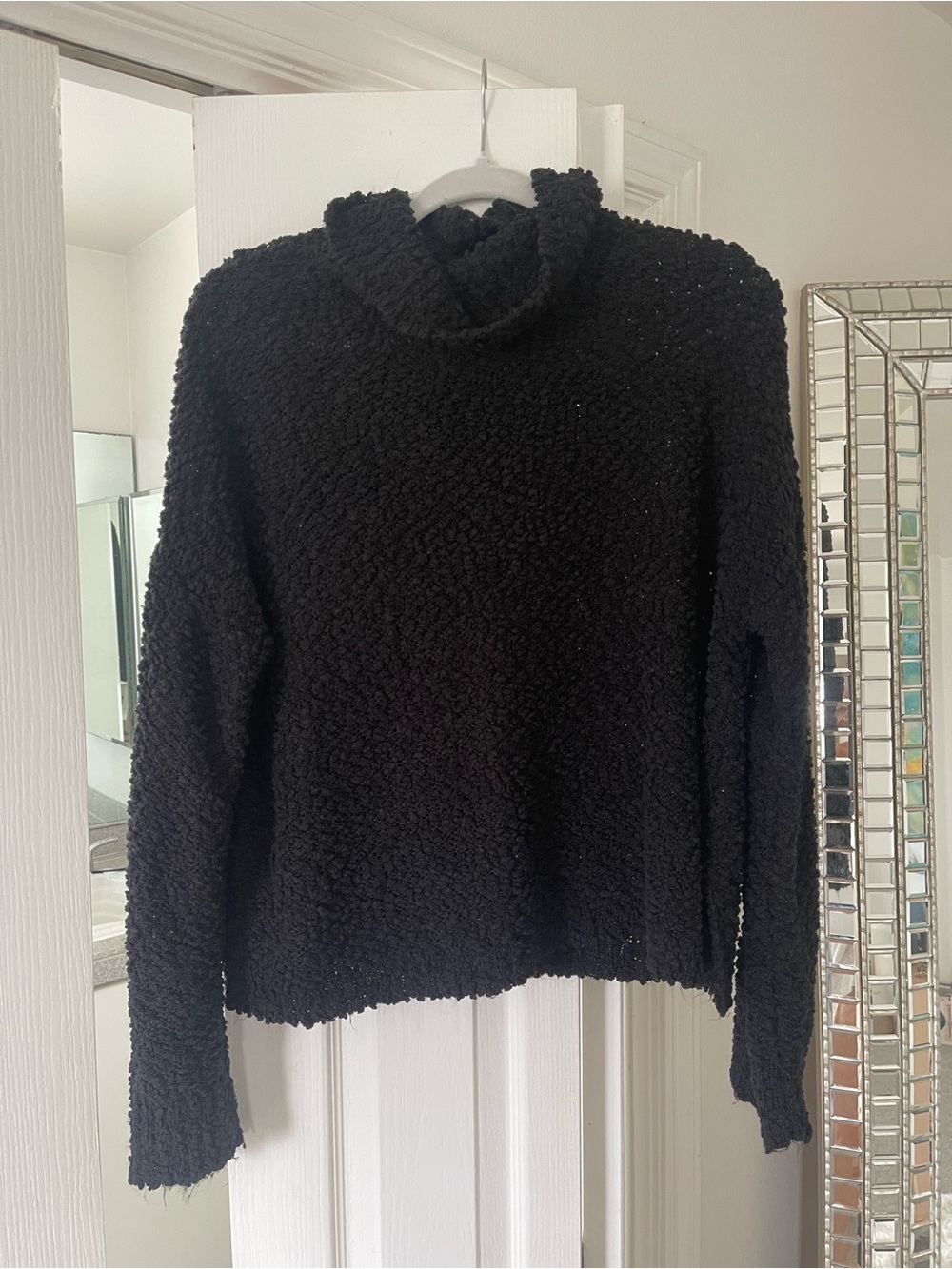 Black Plush Turtleneck Women's Sweater